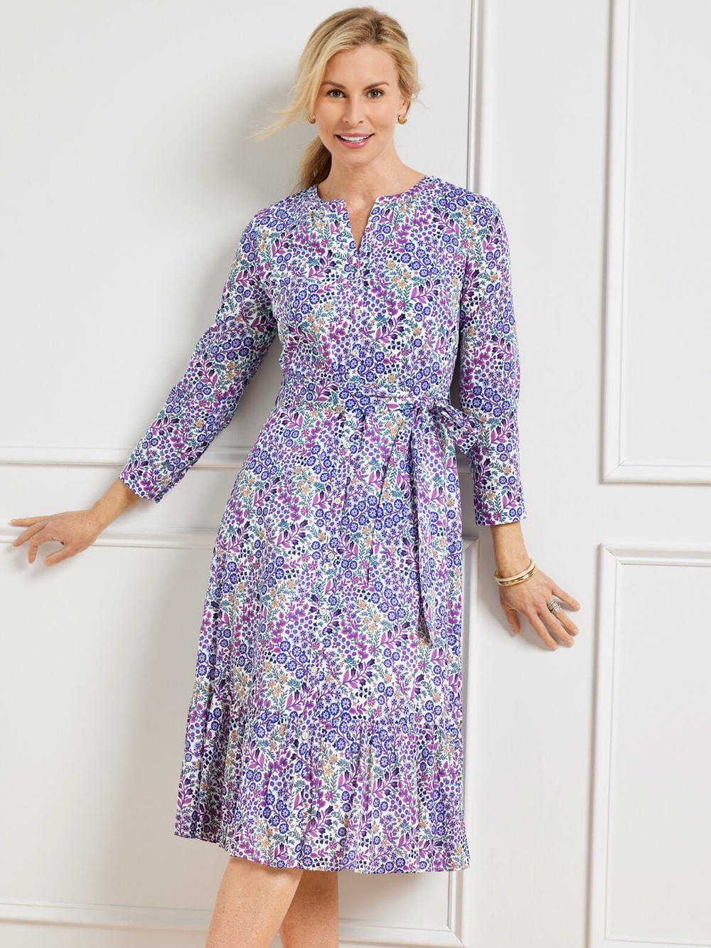 Talbots Cotton Voile Shirt Dress Women’s Size 16 Petite Button Front Floral Sash